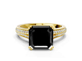 Yellow gold Fancy Black Asscher Cut Diamond Split Shank Engagement Ring with Pavé Band