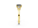 Yellow gold Fancy Black Asscher Cut Diamond Three-Stone Engagement Ring with Prong Setting and Pavé Band_2