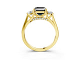 Yellow gold Fancy Black Asscher Cut Diamond Three-Stone Engagement Ring with Prong Setting and Pavé Band_3