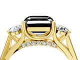 Yellow gold Fancy Black Asscher Cut Diamond Three-Stone Engagement Ring with Prong Setting and Pavé Band_4