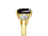 Yellow gold Fancy Black Asscher Cut Diamond Three-Stone Engagement Ring with Prong Setting and Pavé Band_5
