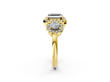 Yellow gold Fancy Black Asscher Cut Diamond Three-Stone Halo Ring with Prong Setting and Pavé Accents_2