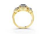 Yellow gold Fancy Black Asscher Cut Diamond Three-Stone Halo Ring with Prong Setting and Pavé Accents_3