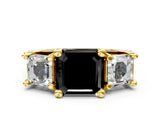 Yellow gold Fancy Black Asscher Cut Diamond Three-Stone Ring with Channel Set Band and Four-Prong Setting_36