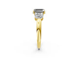 Yellow gold Fancy Black Asscher Cut Diamond Three-Stone Ring with Four-Prong Setting and Classic Band_2
