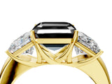 Yellow gold Fancy Black Asscher Cut Diamond Three-Stone Ring with Four-Prong Setting and Classic Band_4