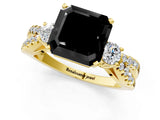 Yellow gold Fancy Black Asscher Cut Diamond Three-Stone Ring with Pavé Split Shank and Four-Prong Setting_1