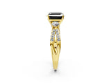 Yellow gold Fancy Black Asscher Cut Diamond Three-Stone Ring with Pavé Split Shank and Four-Prong Setting_2
