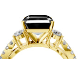 Yellow gold Fancy Black Asscher Cut Diamond Three-Stone Ring with Pavé Split Shank and Four-Prong Setting_4