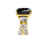 Yellow gold Fancy Black Asscher Cut Diamond Three-Stone Ring with Pavé Split Shank and Four-Prong Setting_5