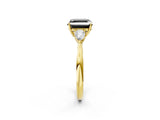 Yellow gold Fancy Black Asscher Cut Diamond Three-Stone Ring with Pear Side Stones and Four-Prong Setting_26