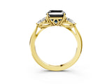 Yellow gold Fancy Black Asscher Cut Diamond Three-Stone Ring with Pear Side Stones and Four-Prong Setting_27