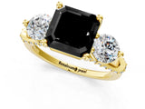 Yellow gold Fancy Black Asscher Cut Diamond Three-Stone Ring with Prong Setting and Pavé Band_1
