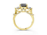 Yellow gold Fancy Black Asscher Cut Diamond Three-Stone Ring with Prong Setting and Pavé Band_3