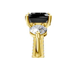 Yellow gold Fancy Black Asscher Cut Diamond Three-Stone Ring with Prong Setting and Pavé Band_5