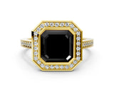Yellow gold Fancy Black Asscher Cut Halo Bezel Diamond Pave Band Ring