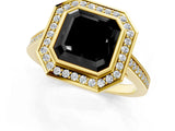 Yellow gold Fancy Black Asscher Cut Halo Bezel Diamond Pave Band Ring_1