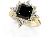 Yellow gold Fancy Black Asscher Cut Halo Diamond Cluster Ring with Marquise and Round Stones on a White Gold Band with Prong Setting_1