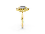 Yellow gold Fancy Black Asscher Cut Halo Diamond Cluster Ring with Marquise and Round Stones on a White Gold Band with Prong Setting_2