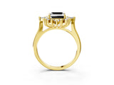 Yellow gold Fancy Black Asscher Cut Halo Diamond Cluster Ring with Marquise and Round Stones on a White Gold Band with Prong Setting_3