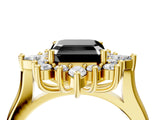Yellow gold Fancy Black Asscher Cut Halo Diamond Cluster Ring with Marquise and Round Stones on a White Gold Band with Prong Setting_4