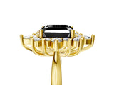 Yellow gold Fancy Black Asscher Cut Halo Diamond Cluster Ring with Marquise and Round Stones on a White Gold Band with Prong Setting_5