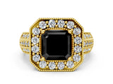 Yellow gold Fancy Black Asscher Cut Halo Diamond Engagement Ring with Pave Split Shank and Four-Prong Setting_12