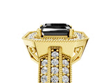 Yellow gold Fancy Black Asscher Cut Halo Diamond Engagement Ring with Pave Split Shank and Four-Prong Setting_17