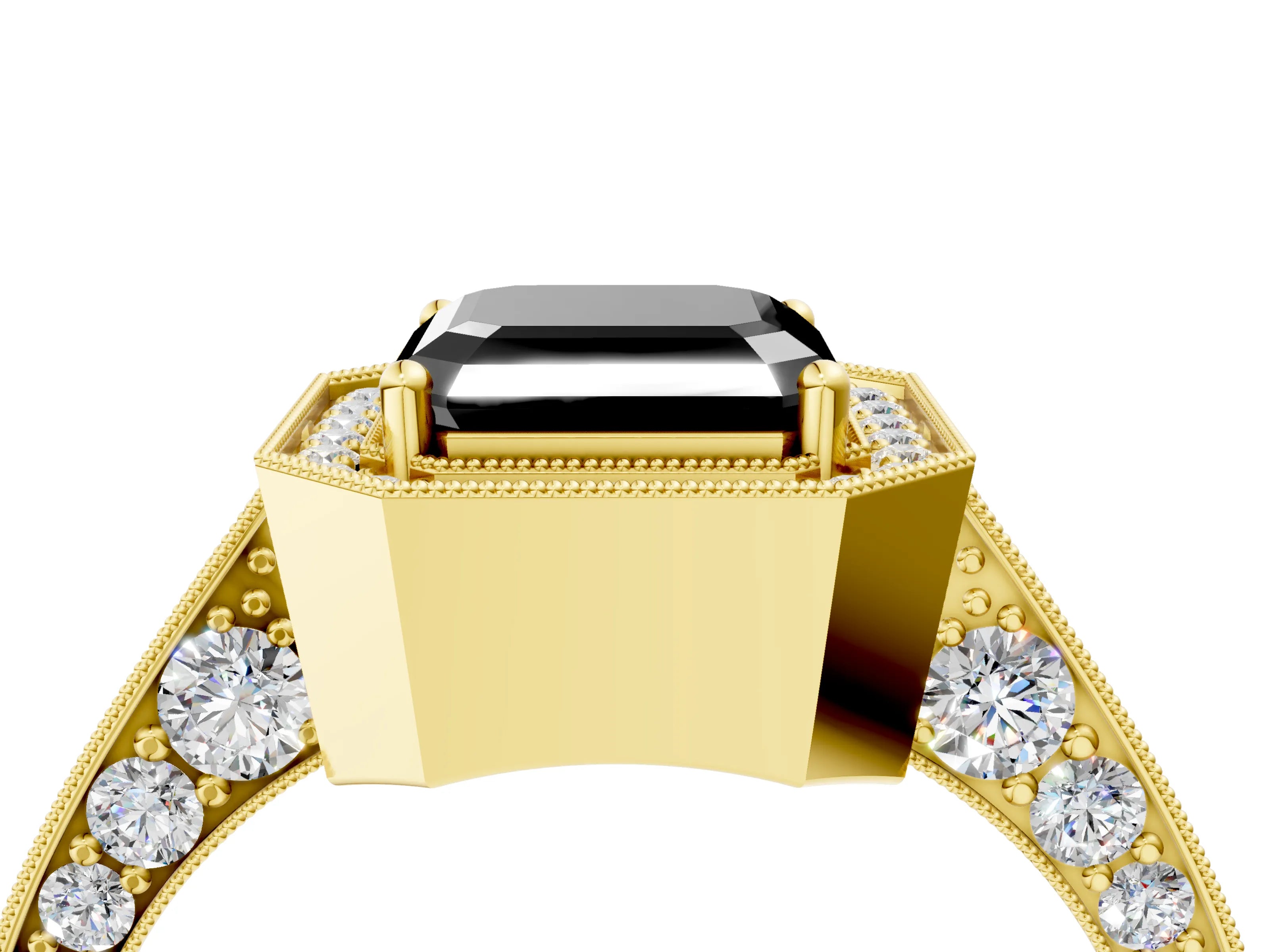 Yellow gold Fancy Black Asscher Cut Halo Diamond Engagement Ring with Split Shank Band and Four-Prong Setting_4