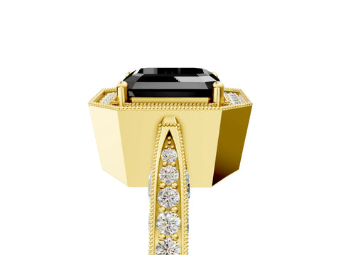 Yellow gold Fancy Black Asscher Cut Halo Diamond Engagement Ring with Split Shank Band and Four-Prong Setting_5