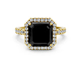 Yellow gold Fancy Black Asscher Cut Halo Diamond Pave Band with Prong Setting