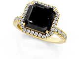 Yellow gold Fancy Black Asscher Cut Halo Diamond Pave Band with Prong Setting_1