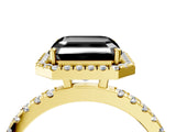 Yellow gold Fancy Black Asscher Cut Halo Diamond Pave Band with Prong Setting_4