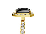 Yellow gold Fancy Black Asscher Cut Halo Diamond Pave Band with Prong Setting_5