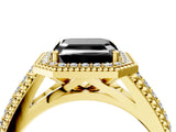 Yellow gold Fancy Black Asscher Cut Halo Diamond Ring with Beaded Split Shank and Four-Prong Setting_4