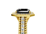 Yellow gold Fancy Black Asscher Cut Halo Diamond Ring with Beaded Split Shank and Four-Prong Setting_5