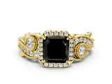 Yellow gold Fancy Black Asscher Cut Halo Diamond Ring with Milgrain and Bezel Accents on a Split Shank Band_13
