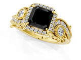 Yellow gold Fancy Black Asscher Cut Halo Diamond Ring with Milgrain and Bezel Accents on a Split Shank Band_14