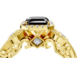 Yellow gold Fancy Black Asscher Cut Halo Diamond Ring with Milgrain and Bezel Accents on a Split Shank Band_17