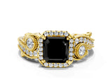 Yellow gold Fancy Black Asscher Cut Halo Diamond Ring with Milgrain and Bezel Accents on a Split Shank Band_24
