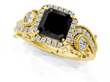 Yellow gold Fancy Black Asscher Cut Halo Diamond Ring with Milgrain and Bezel Accents on a Split Shank Band_25