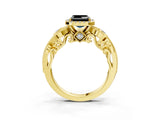 Yellow gold Fancy Black Asscher Cut Halo Diamond Ring with Milgrain and Bezel Accents on a Split Shank Band_27