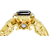 Yellow gold Fancy Black Asscher Cut Halo Diamond Ring with Milgrain and Bezel Accents on a Split Shank Band_28
