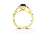 Yellow gold Fancy Black Asscher Cut Halo Diamond Ring with Pavé Band and Three-Prong Setting_3
