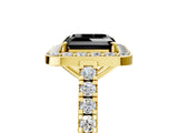 Yellow gold Fancy Black Asscher Cut Halo Diamond Ring with Pavé Band and Three-Prong Setting_5