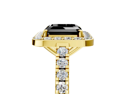 Yellow gold Fancy Black Asscher Cut Halo Diamond Ring with Pavé Band and Three-Prong Setting_5