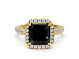 Yellow gold Fancy Black Asscher Cut Halo Diamond Ring with Pavé Band