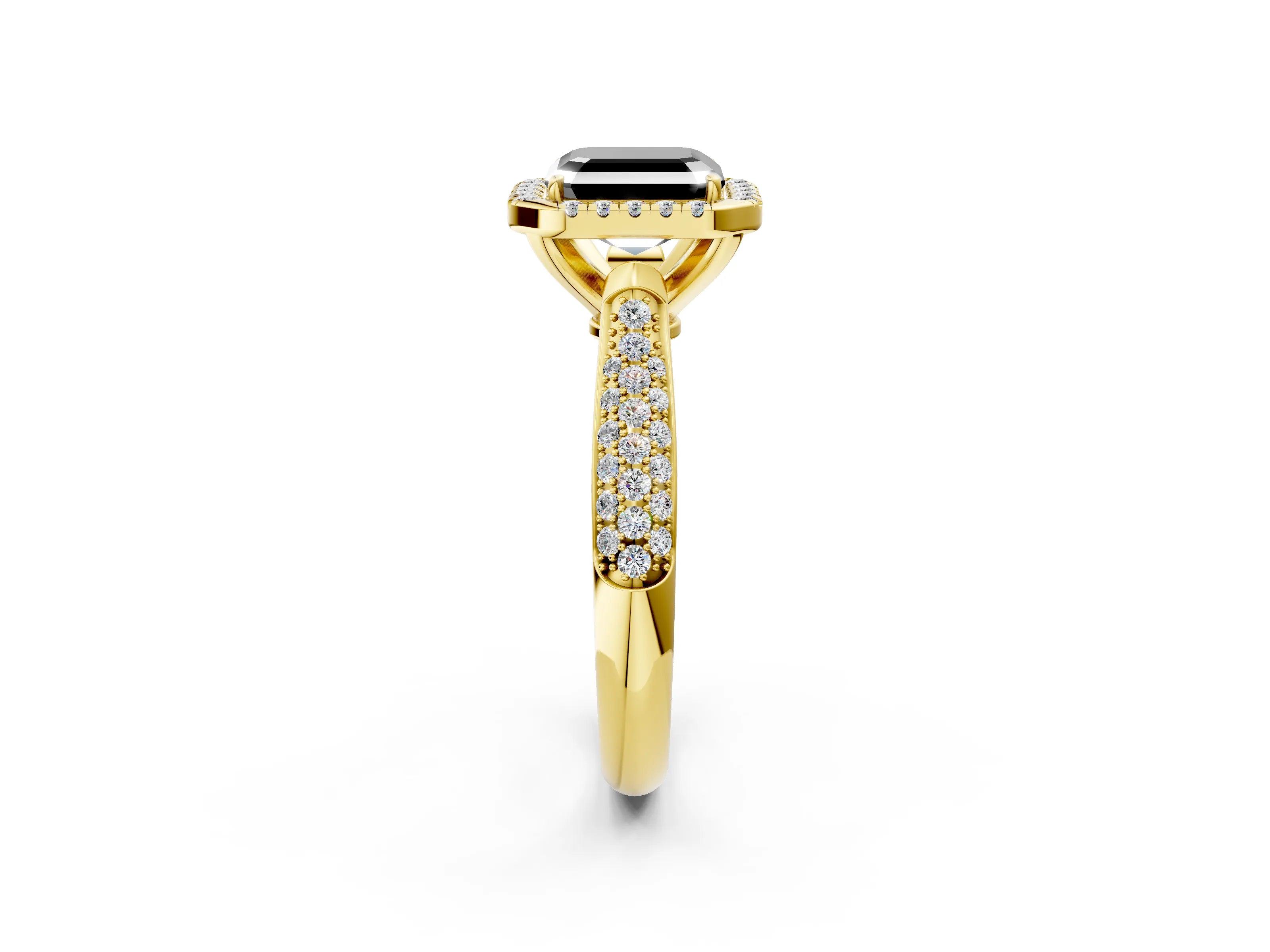 Yellow gold Fancy Black Asscher Cut Halo Diamond Ring with Pavé Band_2