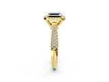 Yellow gold Fancy Black Asscher Cut Halo Diamond Ring with Pavé Band_2