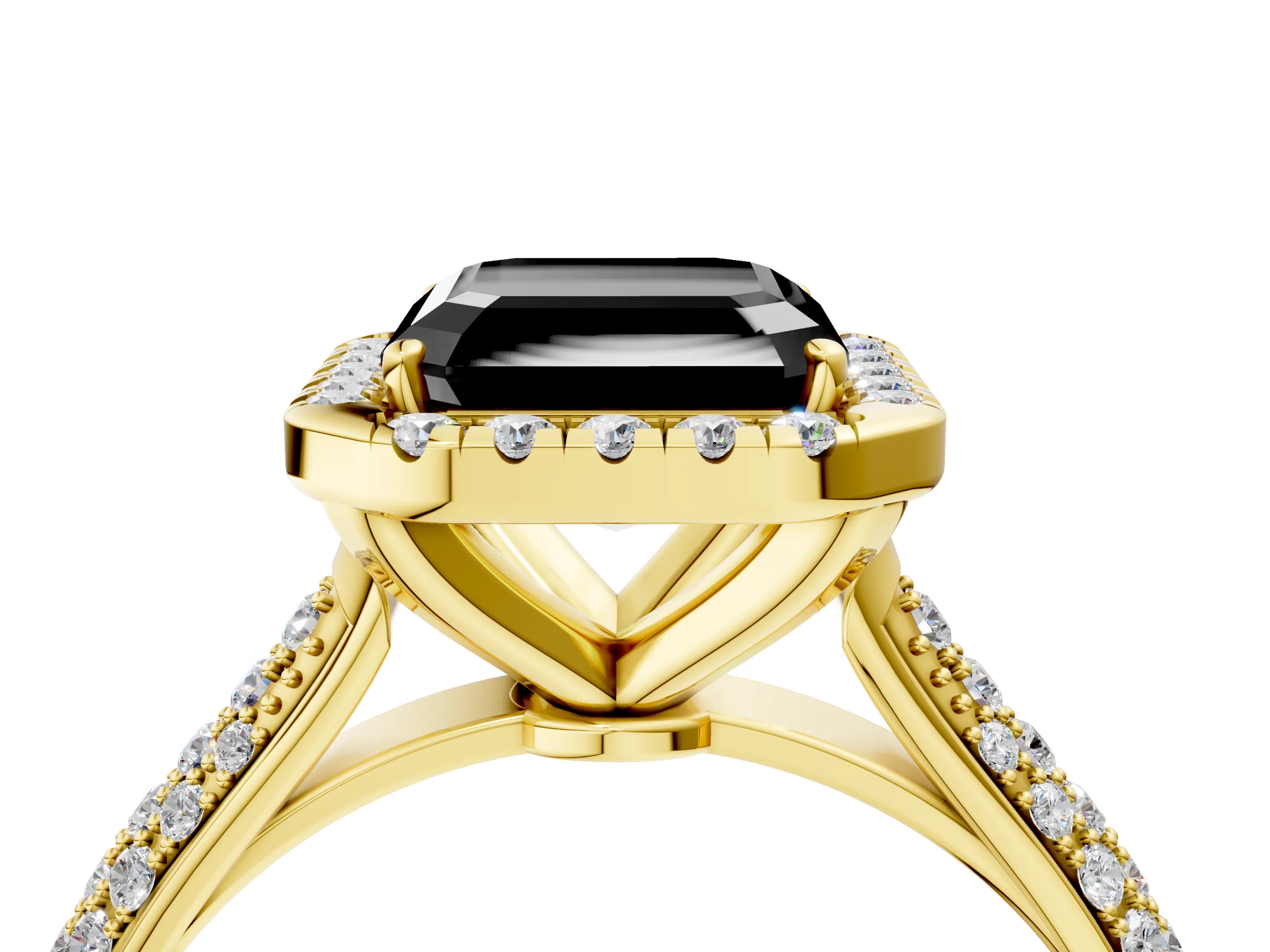 Yellow gold Fancy Black Asscher Cut Halo Diamond Ring with Pavé Band_4